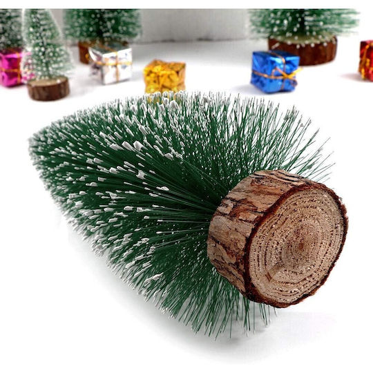 Ornament De Masă Cu Brad Artificial Pe Suport Din Lemn Înălțime 20 Cm Argintiu
