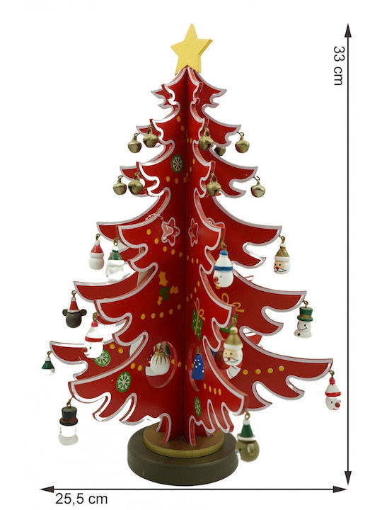 Arbore De Crăciun Roșu Alb 15 Bucăți Ornamente 25,5 Cm X 33 Cm Lemn Alista Home