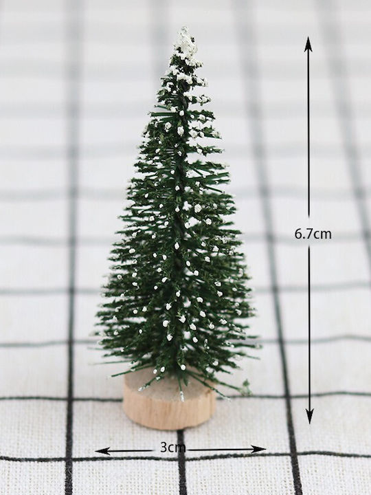 Artificial Christmas Tree Table Ornament On Wooden Stand 20 Cm Height Snowy Green