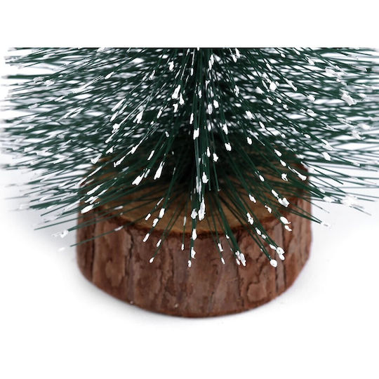 Ornament De Masă Cu Brad Artificial Pe Suport Din Lemn Înălțime 20 Cm Argintiu