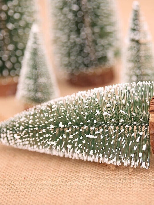 Artificial Christmas Tree Table Ornament On Wooden Stand 20 Cm Height Snowy Green