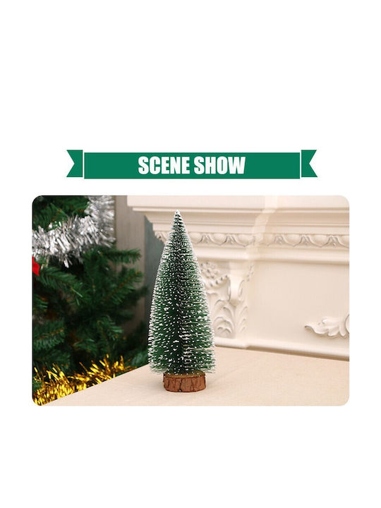 Artificial Christmas Tree Table Ornament On Wooden Stand 25 Cm Height Silver