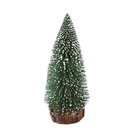 Ornament De Masă Cu Brad Artificial Pe Suport Din Lemn Înălțime 20 Cm Argintiu