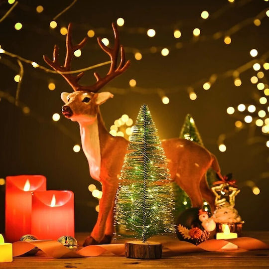 Artificial Christmas Tree Snow-covered Pine Type Table Ornament On Wooden Stand 30 Cm Height