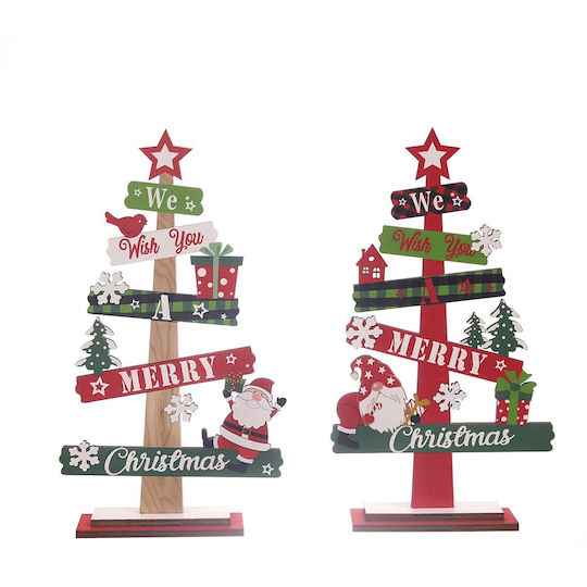 Christmas Wooden Decoration Flippy Table Inscribed We Wish You A Merry Christmas Christmas Tree Design 21.5x12.2x4 Cm Multicolor