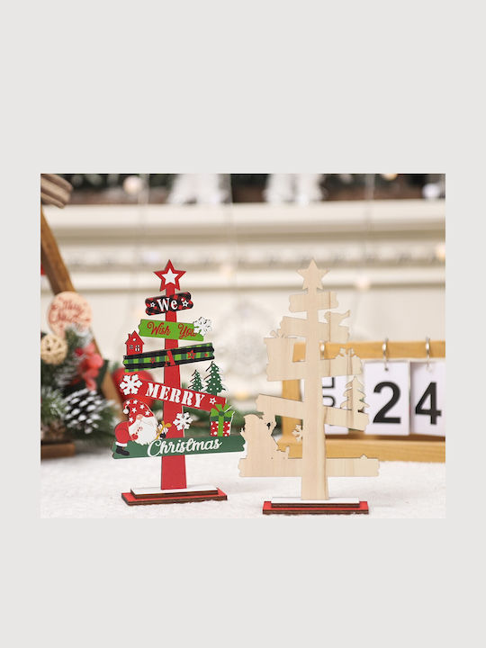 Decorațiune Din Lemn De Crăciun Flippy Masă Inscripționată Vă Dorim Un Crăciun Fericit Design Brad De Crăciun 21,5x12,2x4 Cm Multicolor