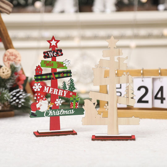 Christmas Wooden Decoration Flippy Table Inscribed We Wish You A Merry Christmas Christmas Tree Design 21.5x12.2x4 Cm Multicolor