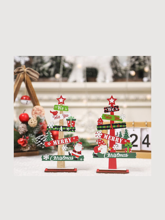 Decorațiune Din Lemn De Crăciun Flippy Masă Inscripționată Vă Dorim Un Crăciun Fericit Design Brad De Crăciun 21,5x12,2x4 Cm Multicolor