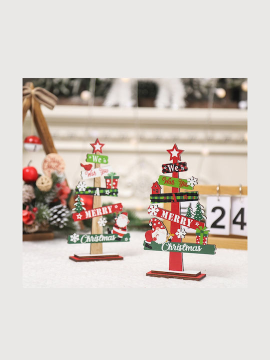 Decorațiune Din Lemn De Crăciun Flippy Masă Inscripționată Vă Dorim Un Crăciun Fericit Design Brad De Crăciun 21,5x12,2x4 Cm Multicolor