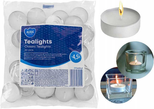 Aura Glass Tealights in White Colour (Up to 4.5 Hours Duration) 30 Pieces