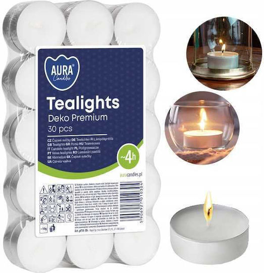 Aura Glass Lumânări Mici Aromatice În Culoare Albă Până La 4 Ore Timp De Ardere 30 Bucăți
