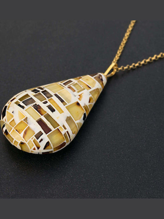 Pendant Mosaic Amber Handmade Silver 925 Chain 60cm