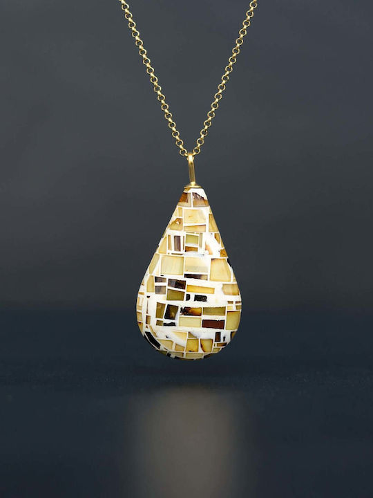 Pendant Mosaic Amber Handmade Silver 925 Chain 60cm