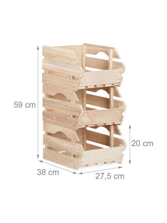 Relaxdays Bol De Fructe Din Lemn Cu 3 Niveluri Bej 20x27.5x38cm