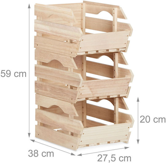 Relaxdays Bol De Fructe Din Lemn Cu 3 Niveluri Bej 20x27.5x38cm