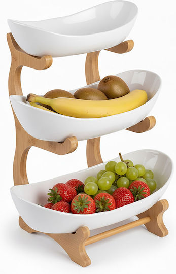 Relaxdays Fruit Bowl Made of Bamboo 3 Levels White 34x10x25cm