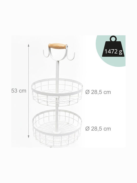 Relaxdays Φρουτιέρα Μεταλλική 2 Επιπέδων Λευκή 53x28.5εκ.
