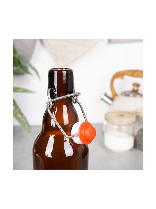Orion Μπουκάλι Νερού Γυάλινο με Κλιπ Καφέ 340ml
