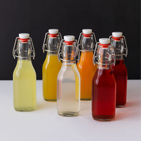Relaxdays Glas Wasserflasche mit Clip Rote