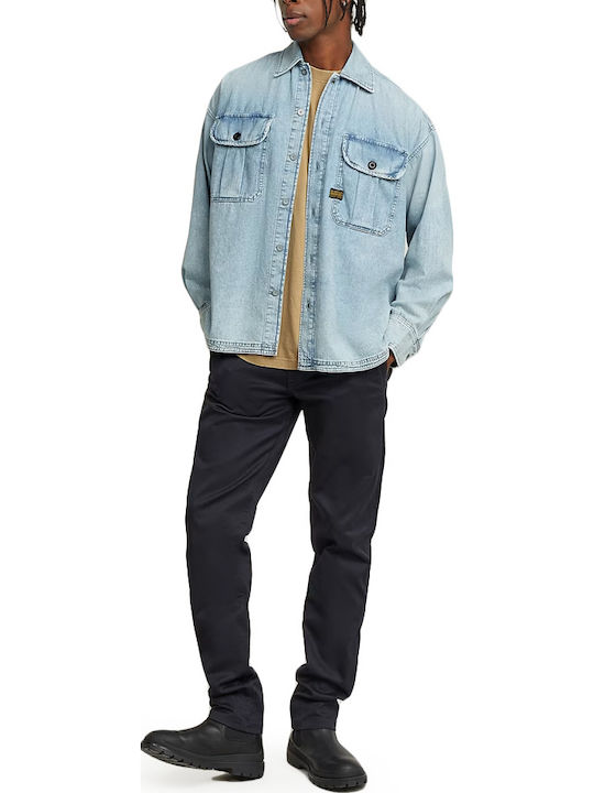 Boxy Langärmlig Baumwolle Hemd Sun Faded Isles Blue