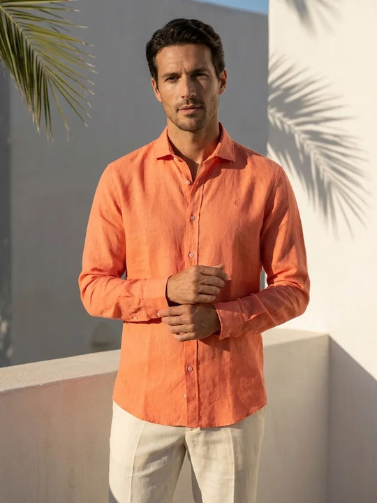 Conte Of Florence Linen Shirt Orange Conte Of Florence Linen Shirt Orange