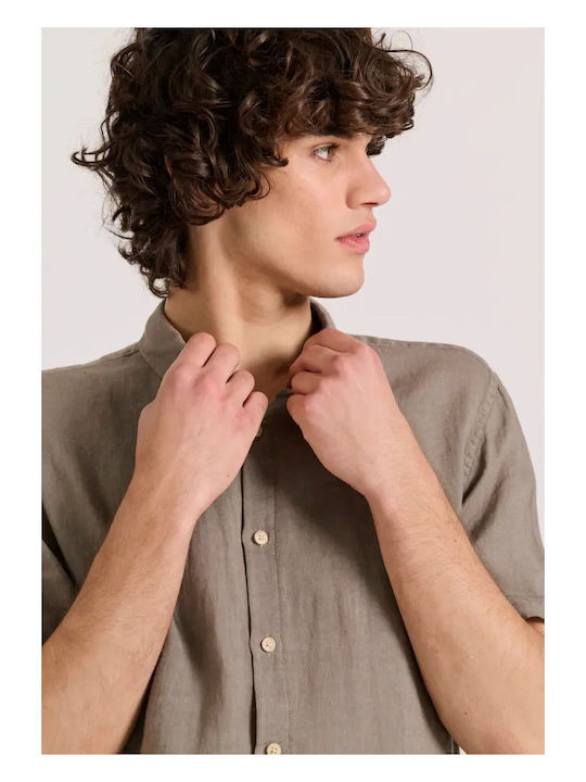 Short-sleeved Linen Shirt Brown