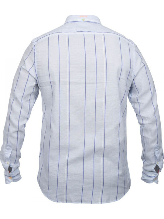 Long-sleeved Linen Shirt Striped Light Blue