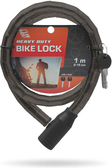 Lacăt Retractabil Pentru Bicicletă Cablu de Oțel 18 Mm X 100 Cm Antifurt 2 Chei Rezistent la Tăiere Negru