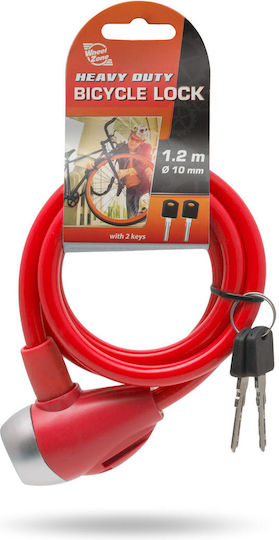 Lacăt Cablu pentru Bicicletă Oțel 10 Mm X 120 Cm Antifurt 2 Chei Rezistent la Tăiere Roșu