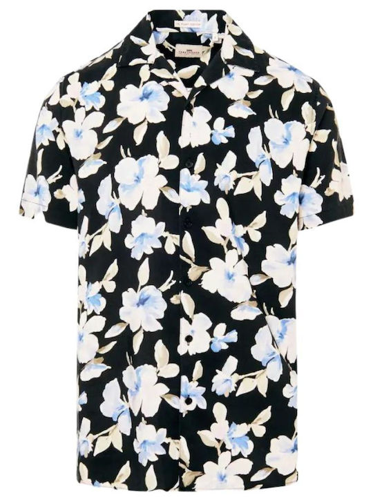 FBM007-07005 Short-sleeved Cotton Shirt Floral Black