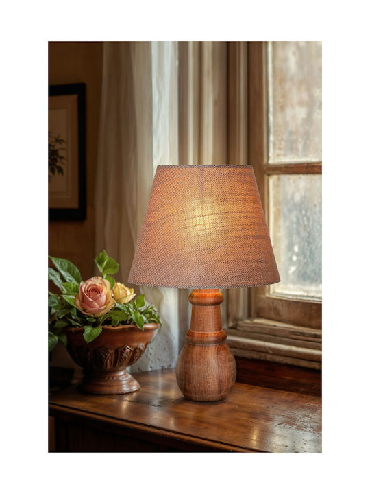 SteweHome Wooden Table Lamp LED with Brown Shade and Base