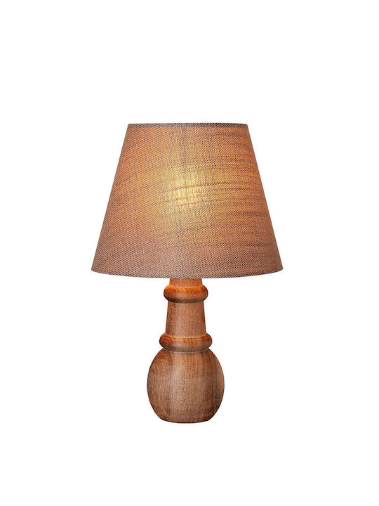 SteweHome Wooden Table Lamp LED with Brown Shade and Base