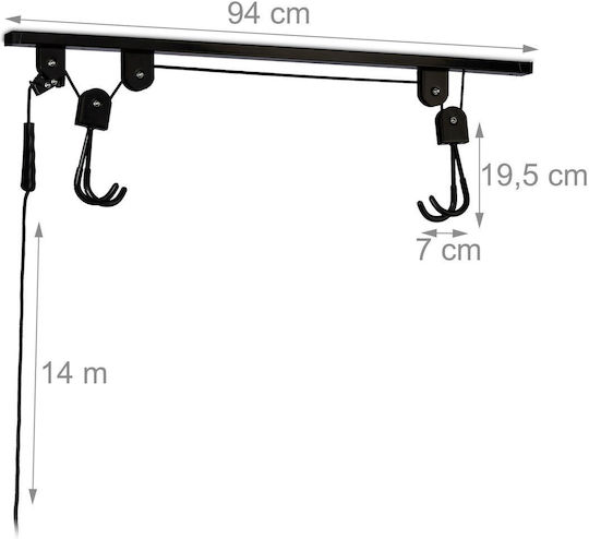 Relaxdays Fahrradhalterung Deckenlift 11x4x94 cm 20 kg Tragfähigkeit Schwarz
