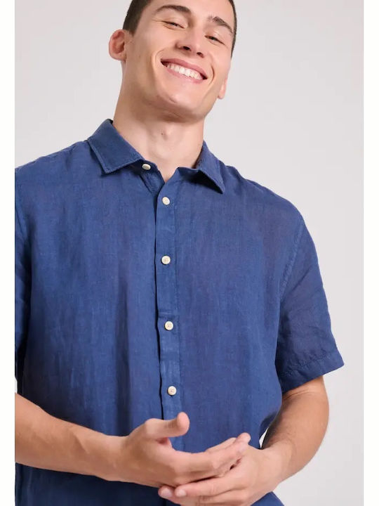 Short-sleeved Linen Shirt Navy Blue