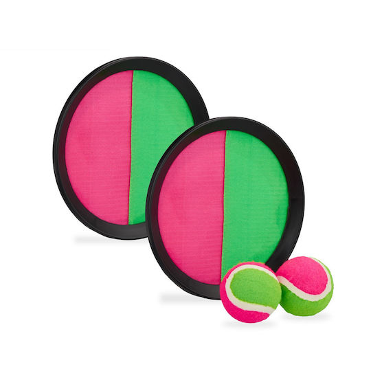 Set Joc de Plajă 2 Mânere 2 Mingi Roz Verde 20,5x20,5cm