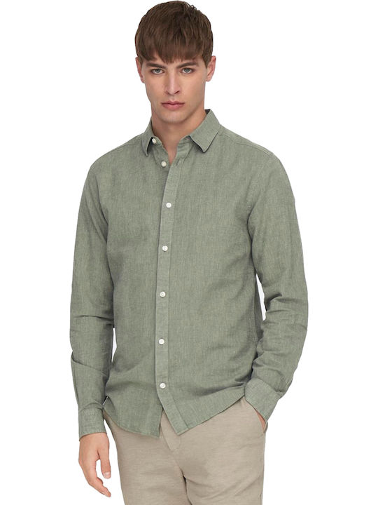 Long-sleeved Linen Shirt Khaki