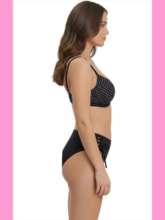 Set Bikini Ψηλόμεσο Πουά Μαύρο