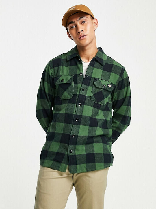 Sacramento Long-sleeved Flannel Shirt Checked Pine Green