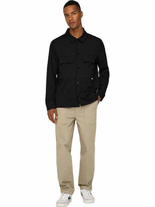 Langärmeliges Overshirt in Normale Passform Schwarz