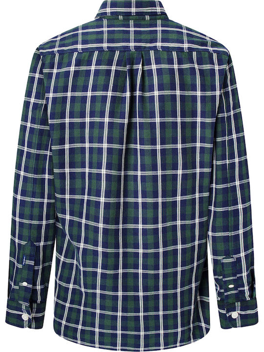 Long Sleeve Cotton Shirt In Regular Fit Checked Navy Blue