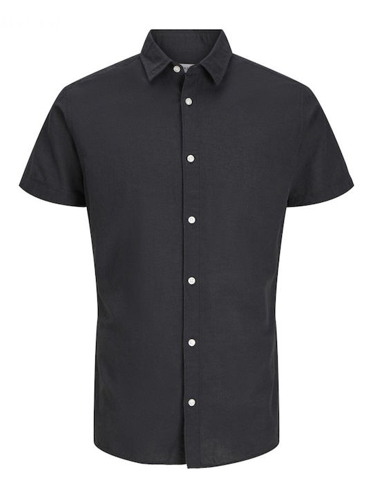 Short Sleeve Linen Shirt Narrow Fit Black