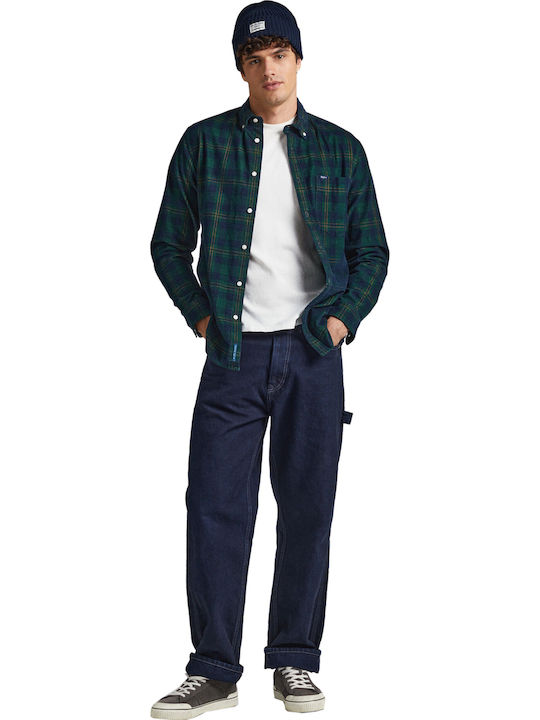 Long-sleeved Corduroy Shirt Checked Green