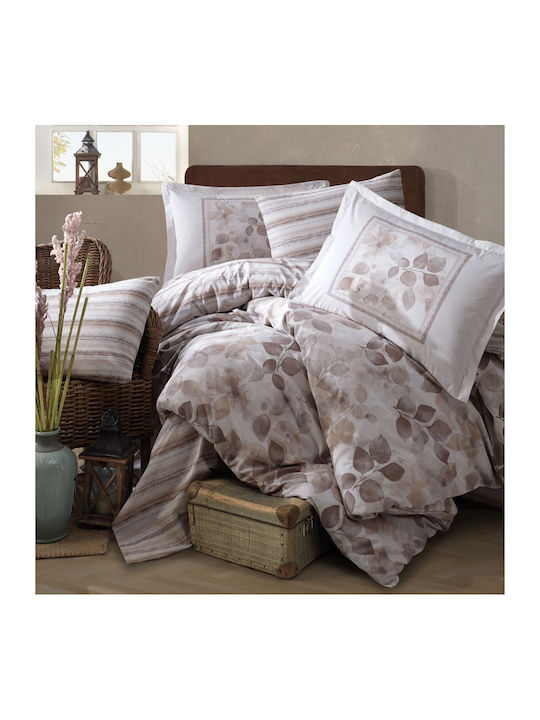 Clasy Home Подредба Пликове за Завивки (2 бр) 100% Памук 150x220см Единична с Калъфка за Възглавница и 1 Чаршаф Бежов