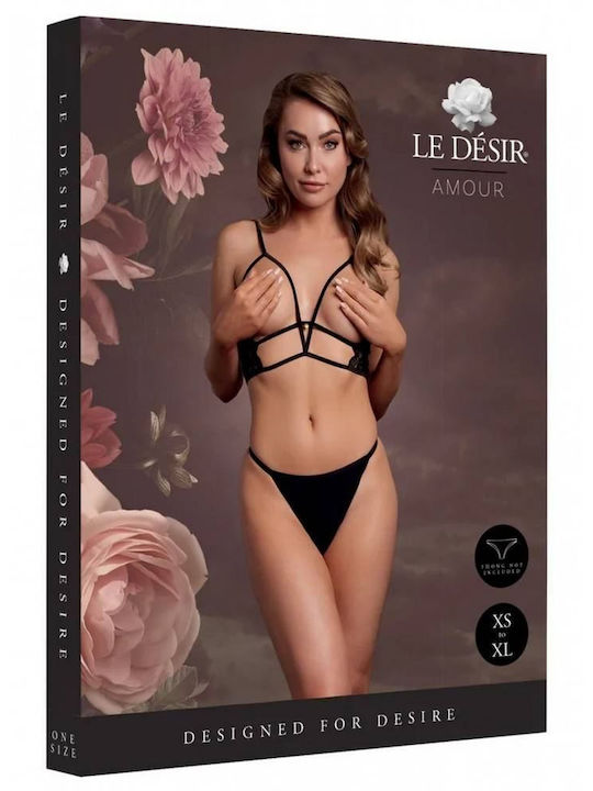 Black Open Bra Lace Le Désir Amour Open Cup Triangle Bra Lace & Adjustable Sliders One Size Black