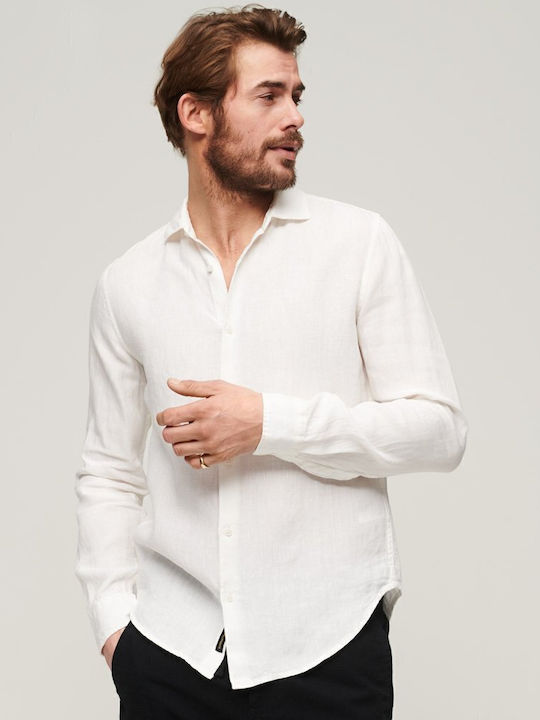 Stud Linen Μακρυμάνικo Λινό Πουκάμισο σε Κανονική Γραμμή Λευκό