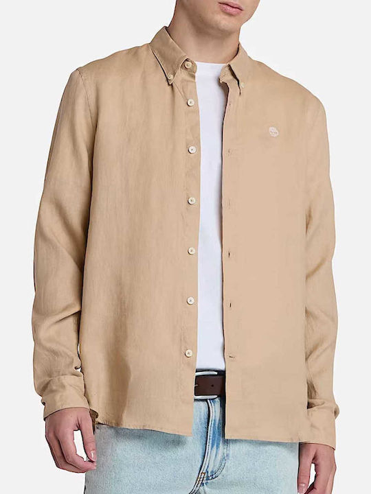 Mill Long-sleeved Linen Shirt Floral Beige