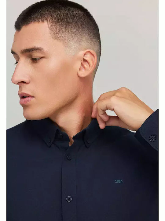 Long-sleeved Cotton Shirt Navy Blue