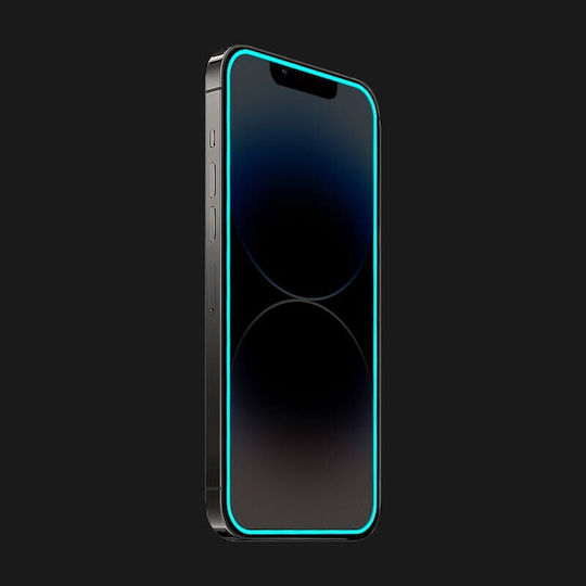 Folie Protectie Telefon Tempered Glass Apple iPhone 15 Flippy Luminous Neon Fosforescent Silicon Margine Mat Anti-Amprente Protectie Completa 9h Albastru