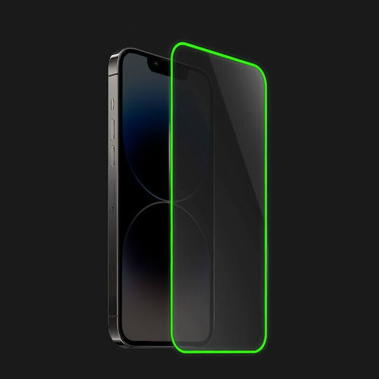 Folie Protectie Telefon Tempered Glass Apple iPhone 15 Pro Max Flippy Luminous Neon Fosforescent Silicon Margine Mat Anti-Amprente Protectie Completa 9h Verde