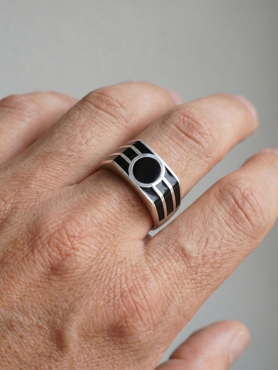 Kiriakos Gofas Men's Ring with Stones and Enamel from Silver
